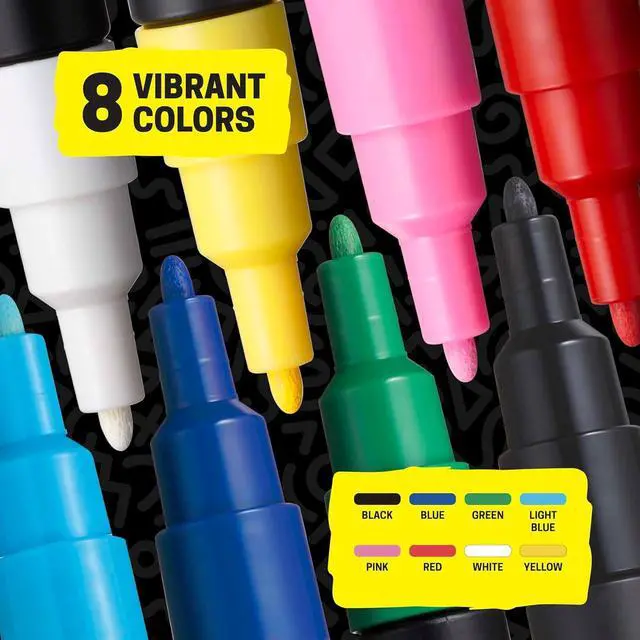 Alt view image 6 of 7 - Uni Posca Paint Markers, 3M Fine Point Acrylic Paint Pens with Reversible Tips, Art Supplies For Gifts, Decorations Fabric, Metal, Glass, Wood and Canvas, 8 Pack
