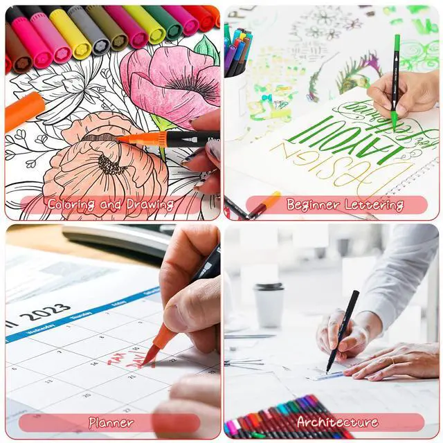 Alt view image 5 of 7 - 36 Dual Brush Markers for Adult Coloring Books - Fine & Brush Double Pens for Journaling, Calligraphy, Drawing, Art + Craft Supplies for Gifts Trendy Stuff