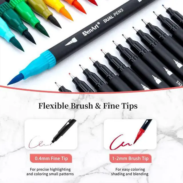 Alt view image 2 of 7 - 36 Dual Brush Markers for Adult Coloring Books - Fine & Brush Double Pens for Journaling, Calligraphy, Drawing, Art + Craft Supplies for Gifts Trendy Stuff