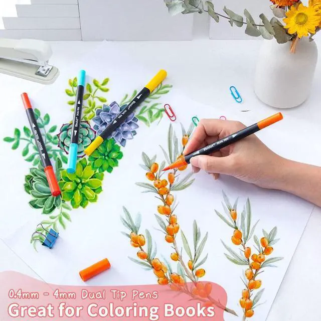 Alt view image 3 of 7 - 36 Dual Brush Markers for Adult Coloring Books - Fine & Brush Double Pens for Journaling, Calligraphy, Drawing, Art + Craft Supplies for Gifts Trendy Stuff
