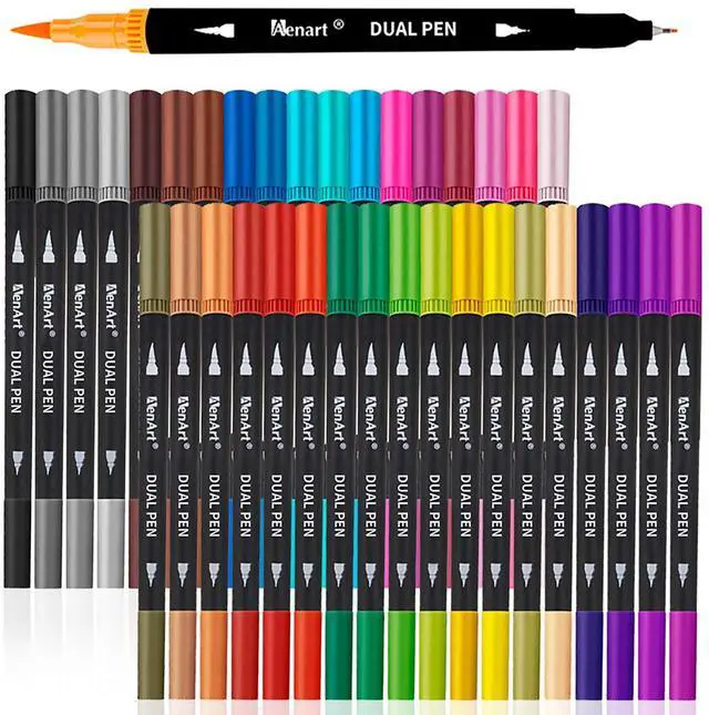 Main image of 36 Dual Brush Markers for Adult Coloring Books - Fine & Brush Double Pens for Journaling, Calligraphy, Drawing, Art + Craft Supplies for Gifts Trendy Stuff