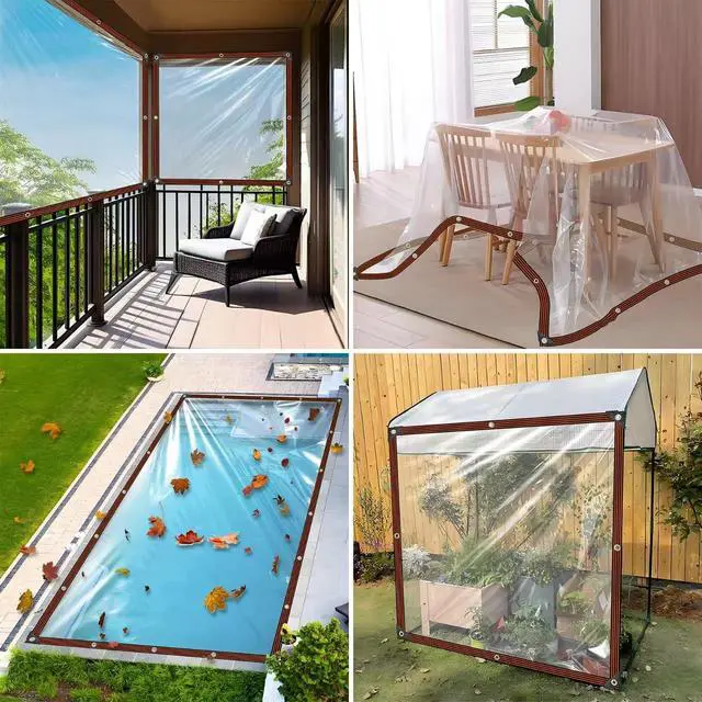 Alt view image 6 of 6 - Clear Tarps Heavy Duty Waterproof - 4x6ft-2pcs Clear Plastic Tarp with Grommets Transparent Vinyl Tarp for Porch Patio Enclosure Tarpaulin for Outdoor Furniture Window Cover