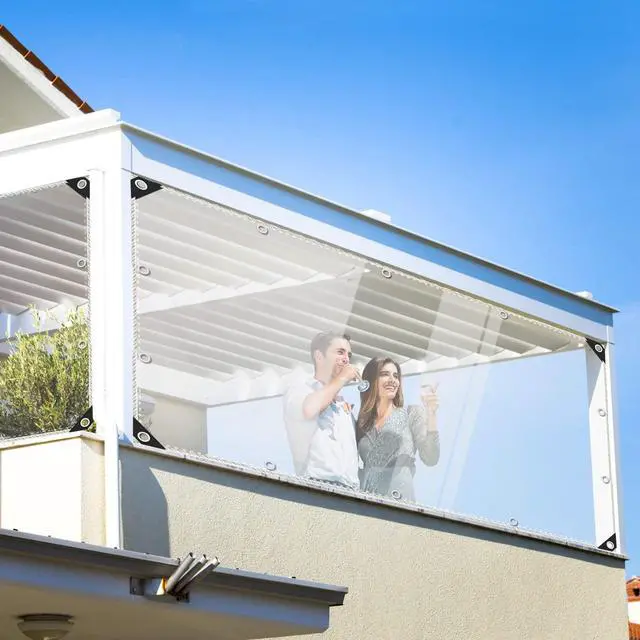 Alt view image 2 of 7 - Clear Tarps Heavy Duty Waterproof, 15Mil Transparent PVC Vinyl Tarpaulin with Grommets, Ropes, Reinforced Edge, Tear-Resistant, Anti-UV for Greenhouse, Patio, Garden, Porch, Pavilion, Outdoor