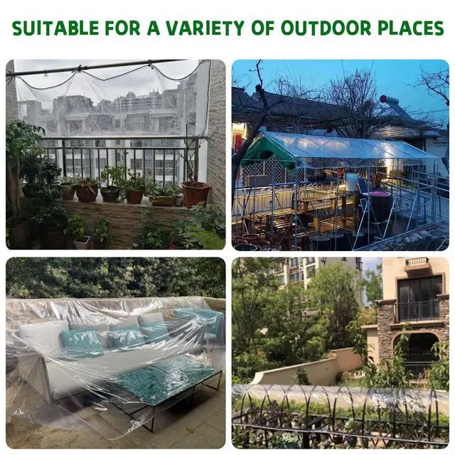 Alt view image 6 of 7 - Clear Tarps Heavy Duty Waterproof, 15Mil Transparent PVC Vinyl Tarpaulin with Grommets, Ropes, Reinforced Edge, Tear-Resistant, Anti-UV for Greenhouse, Patio, Garden, Porch, Pavilion, Outdoor