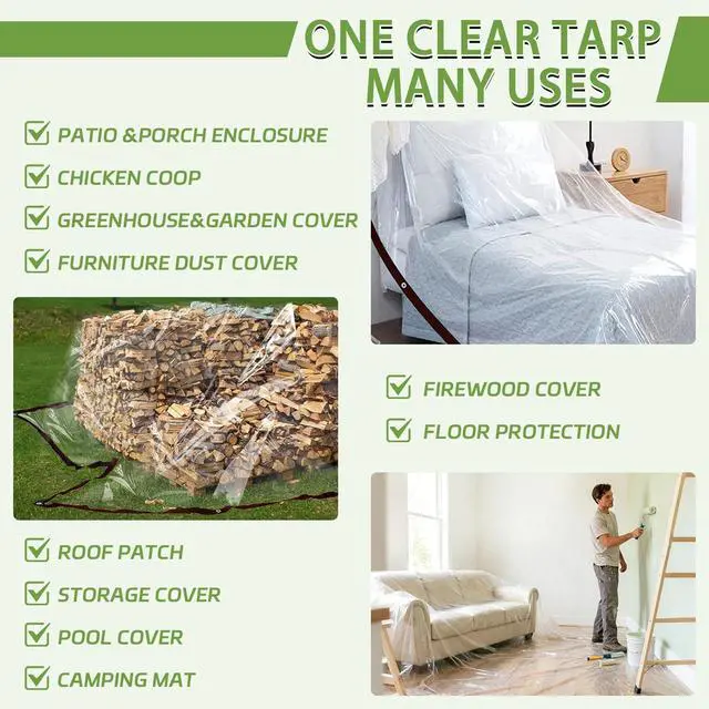 Alt view image 6 of 7 - Cenhadam Clear Tarp with Grommets 4x6 ft,10 Mil Waterproof Vinyl