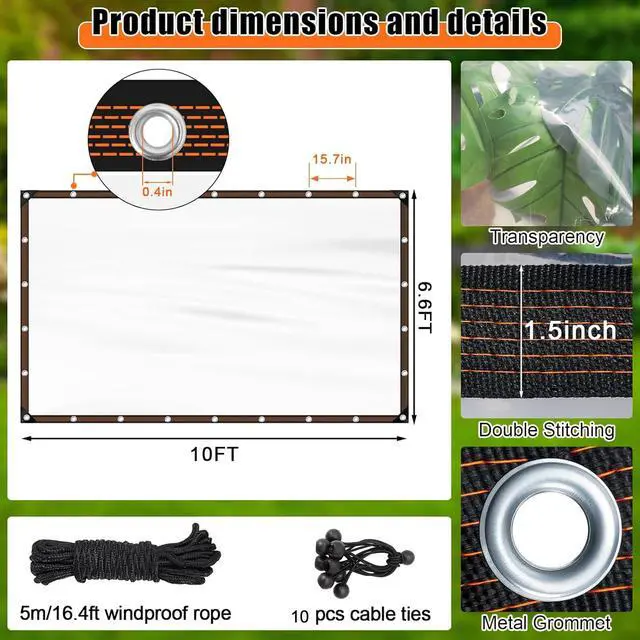 Alt view image 2 of 7 - Banax 6.6X10FT Clear Tarpaulin Waterproof Heavy Duty Transparent PVC Tarp with Reinforced Eyelets Every 1m, Windproof Cover for Greenhouse, Pergola, Garden, Pool, Chicken Coop