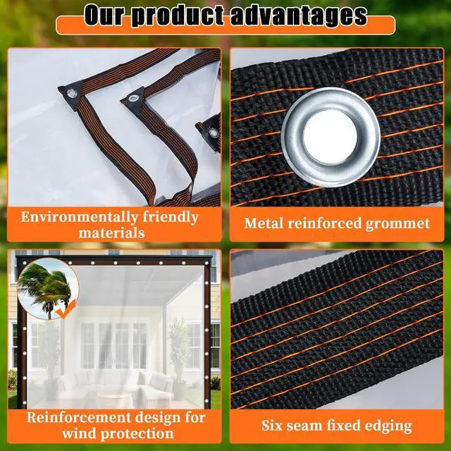 Alt view image 3 of 7 - ZYP 8x10 FT Heavy Duty Clear Waterproof Tarps Outdoor Garden Rainproof Covering,Clear Vinyl Tarp with Grommets,Transparent Waterproof Tarpaulin for Covering Henhouse Porch Canopy Plant Camping