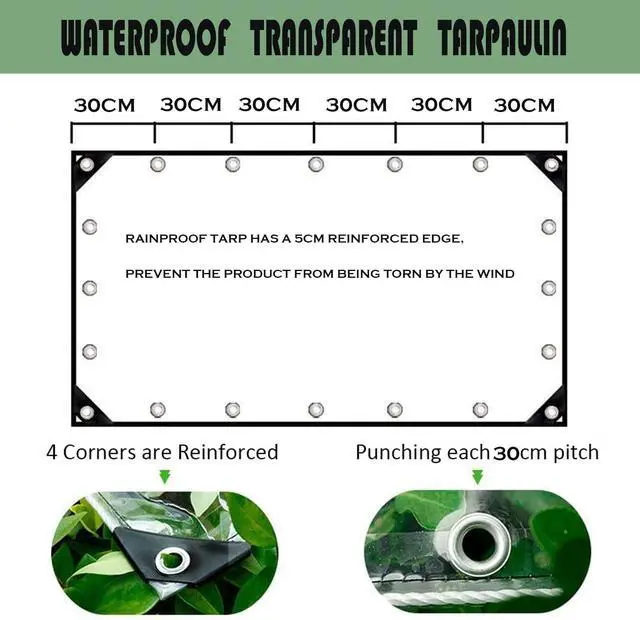 Alt view image 2 of 6 - 4X6ft Clear Tarp with Grommets,Transparent Heavy Duty Waterproof Tarpaulin Cover with Reinforced Edge,14Mil Thickened Tear Resistant Waterproof PVC Vinyl Tarp for Patio,Camping,Greenhouse