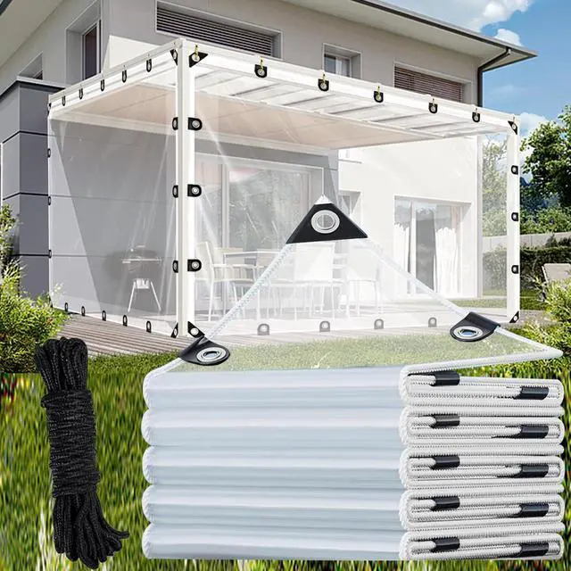 Alt view image 2 of 7 - 4x6FT Clear Tarp - PE Clear Vinyl Tarp Edge Hot Melt Heavy Duty Clear Waterproof Tarps, with Reinforced Grommets,Tear Resistant for Patio Cover, Greenhouse, Chicken Coops & Porch