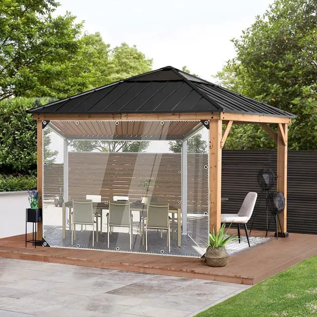 Alt view image 5 of 6 - 4X6ft Clear Tarp with Grommets,Transparent Heavy Duty Waterproof Tarpaulin Cover with Reinforced Edge,14Mil Thickened Tear Resistant Waterproof PVC Vinyl Tarp for Patio,Camping,Greenhouse