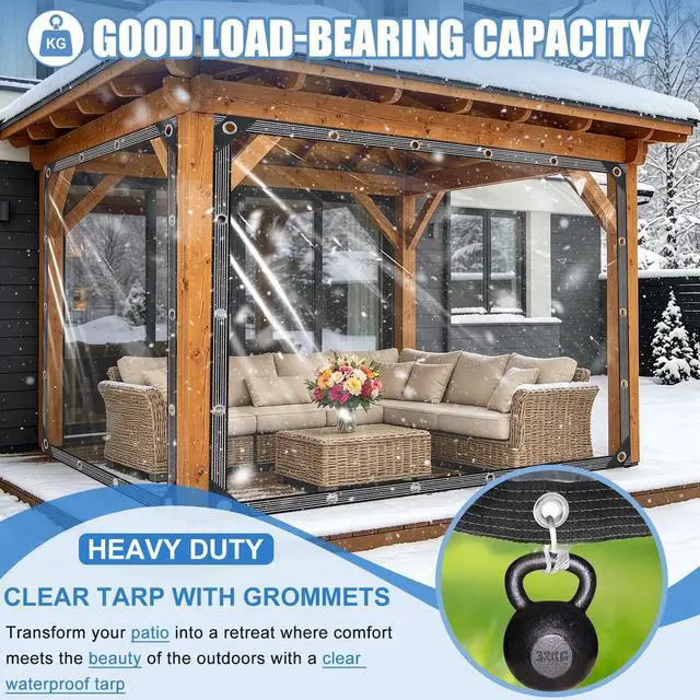 Alt view image 2 of 7 - Clear Tarps Heavy Duty Waterproof, 14 Mil Clear Plastic Tarp with Grommets
