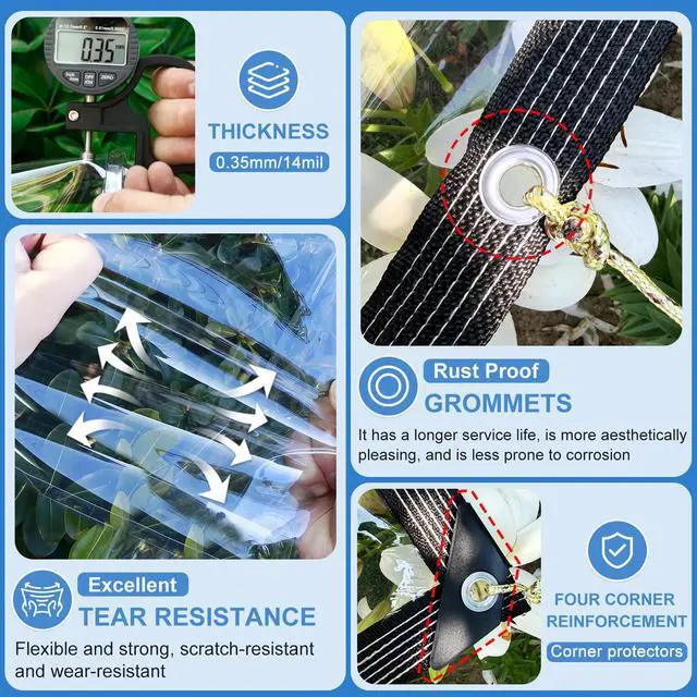 Alt view image 6 of 7 - Clear Tarps Heavy Duty Waterproof, 14 Mil Clear Plastic Tarp with Grommets