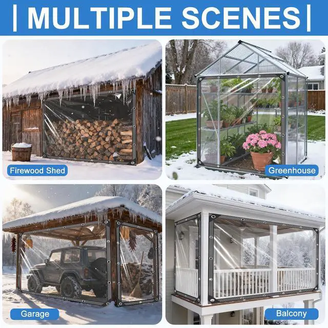 Alt view image 7 of 7 - Clear Tarps Heavy Duty Waterproof, 14 Mil Clear Plastic Tarp with Grommets