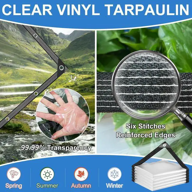 Alt view image 5 of 7 - Clear Tarps Heavy Duty Waterproof, 14 Mil Clear Plastic Tarp with Grommets