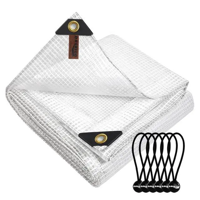 Alt view image 2 of 6 - 10 x 10Ft Heavy Duty Waterproof Tarps Reinforced Mesh Clear Tarp Cover Sheet & 6 PCS Bungee Balls