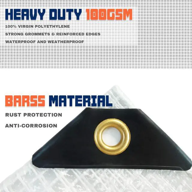 Alt view image 3 of 6 - 10 x 10Ft Heavy Duty Waterproof Tarps Reinforced Mesh Clear Tarp Cover Sheet & 6 PCS Bungee Balls