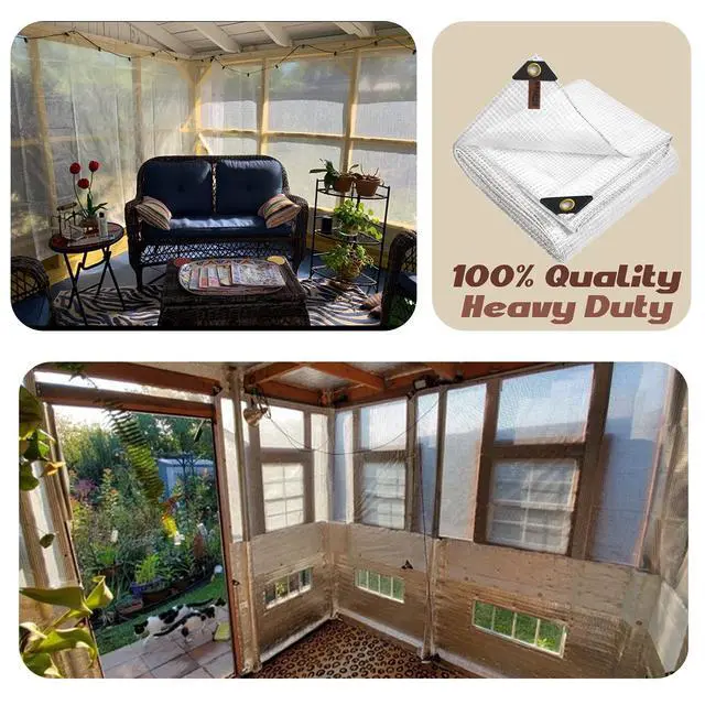 Alt view image 6 of 6 - 10 x 10Ft Heavy Duty Waterproof Tarps Reinforced Mesh Clear Tarp Cover Sheet & 6 PCS Bungee Balls