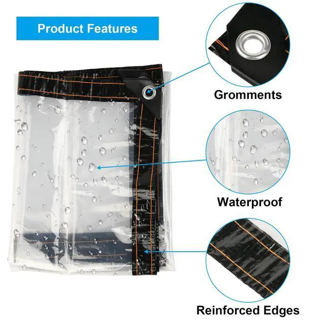 Alt view image 3 of 7 - Cosmos 2 Pcs Clear Tarp Cover Heavy Duty Transparent Plastic Tarpaulin Rain Tarp with Grommets for Garden Greenhouse Plant Cover Balcony Patio Outdoor Camping, Waterproof & Tear Resistant, 78 x 39 in
