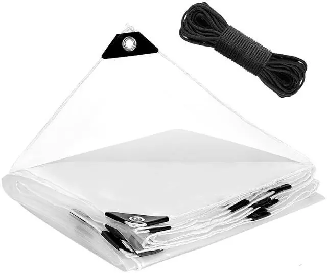 Main image of 6.6 × 13 ft Thicken Clear Tarp Waterproof - 5 mil Anti-Tear Snowproof & Windproof Clear Plastic Tarps with Grommets PVC Tarp Tarpaulin for Winter Garden Patio Enclosure Chicken Coop Window Shield