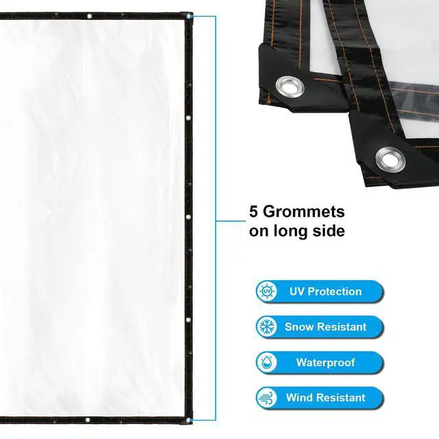 Alt view image 4 of 7 - Cosmos 2 Pcs Clear Tarp Cover Heavy Duty Transparent Plastic Tarpaulin Rain Tarp with Grommets for Garden Greenhouse Plant Cover Balcony Patio Outdoor Camping, Waterproof & Tear Resistant, 78 x 39 in