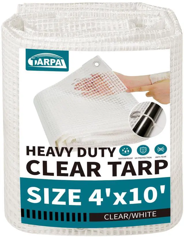 Main image of TARPAL 4'x10' Clear White Tarp Heavy Duty Waterproof 12mil with Grommets or Zip Ties for Small Greenhouse for Outdoors Garden,Farm,Chicken Coops