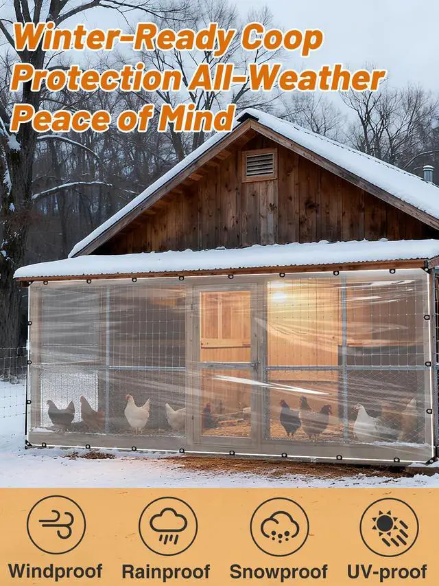 Alt view image 4 of 6 - 6.6 × 13 ft Thicken Clear Tarp Waterproof - 5 mil Anti-Tear Snowproof & Windproof Clear Plastic Tarps with Grommets PVC Tarp Tarpaulin for Winter Garden Patio Enclosure Chicken Coop Window Shield