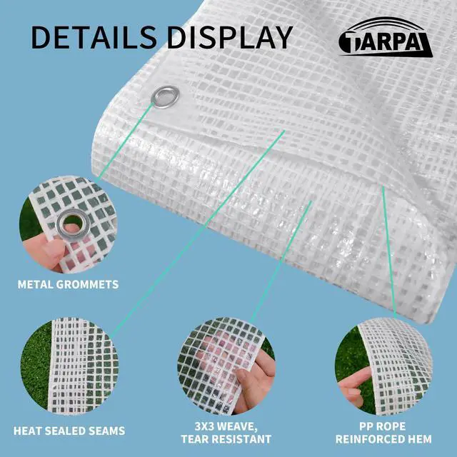 Alt view image 2 of 7 - TARPAL 4'x10' Clear White Tarp Heavy Duty Waterproof 12mil with Grommets or Zip Ties for Small Greenhouse for Outdoors Garden,Farm,Chicken Coops
