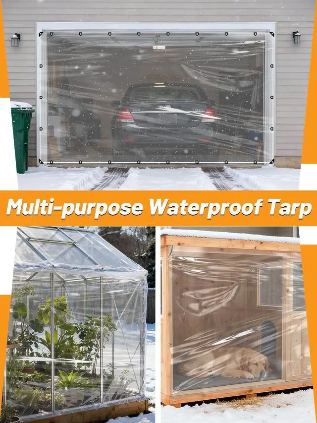 Alt view image 6 of 6 - 6.6 × 13 ft Thicken Clear Tarp Waterproof - 5 mil Anti-Tear Snowproof & Windproof Clear Plastic Tarps with Grommets PVC Tarp Tarpaulin for Winter Garden Patio Enclosure Chicken Coop Window Shield