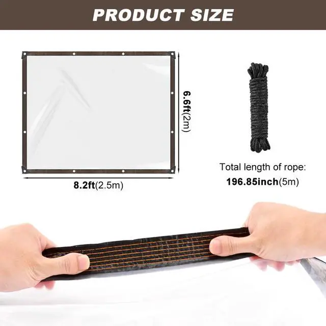 Alt view image 3 of 7 - Clear Waterproof Tarps, Poly Tarpaulin with Grommets Heavy Duty Waterproof Tarp Cover Outdoor Garden Rainproof Covering Outdoor Transparent Cover for Plants Gardens and Patios (6.6x8.2ft)