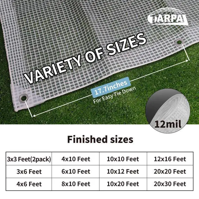 Alt view image 5 of 7 - TARPAL 4'x10' Clear White Tarp Heavy Duty Waterproof 12mil with Grommets or Zip Ties for Small Greenhouse for Outdoors Garden,Farm,Chicken Coops