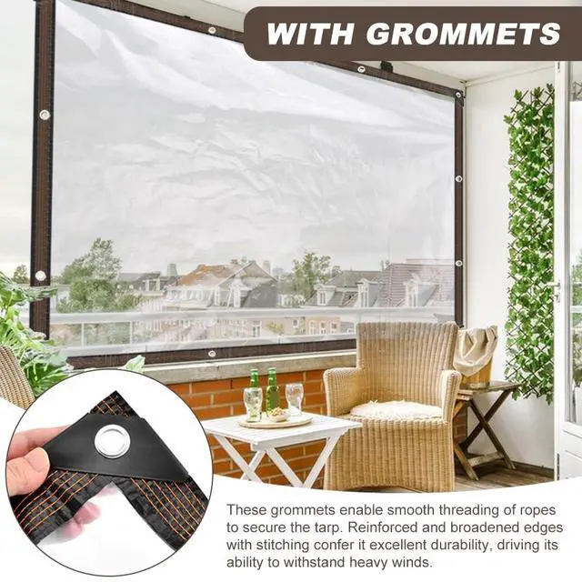 Alt view image 6 of 7 - Clear Waterproof Tarps, Poly Tarpaulin with Grommets Heavy Duty Waterproof Tarp Cover Outdoor Garden Rainproof Covering Outdoor Transparent Cover for Plants Gardens and Patios (6.6x8.2ft)