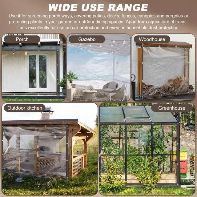 Alt view image 7 of 7 - Clear Waterproof Tarps, Poly Tarpaulin with Grommets Heavy Duty Waterproof Tarp Cover Outdoor Garden Rainproof Covering Outdoor Transparent Cover for Plants Gardens and Patios (6.6x8.2ft)