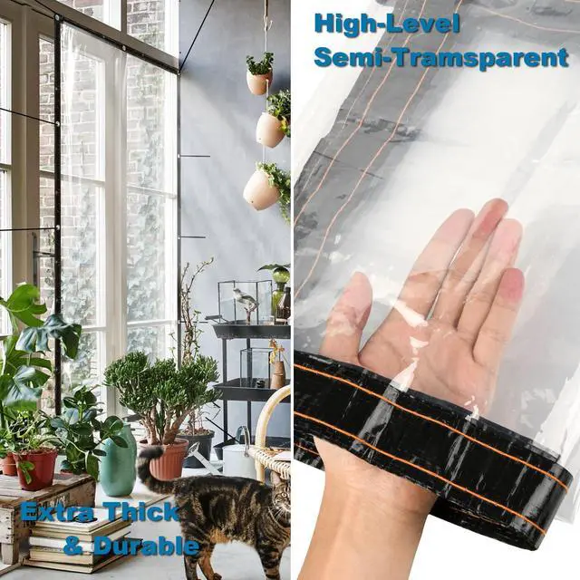 Alt view image 6 of 7 - Cosmos 2 Pcs Clear Tarp Cover Heavy Duty Transparent Plastic Tarpaulin Rain Tarp with Grommets for Garden Greenhouse Plant Cover Balcony Patio Outdoor Camping, Waterproof & Tear Resistant, 78 x 39 in