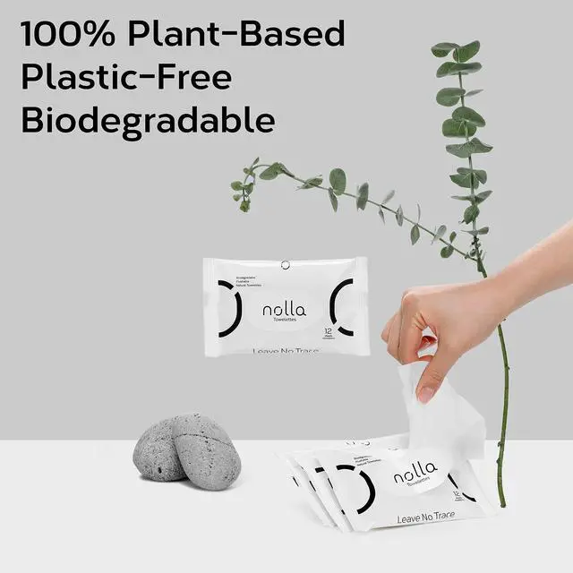 Alt view image 6 of 6 - Nolla Flushable Wipes Travel Packs, 100% Plant-Based, Plastic-Free and Biodegradable - Unscented + Soothing Aloe and Vitamin E 120 Count (10 Packs of 12)