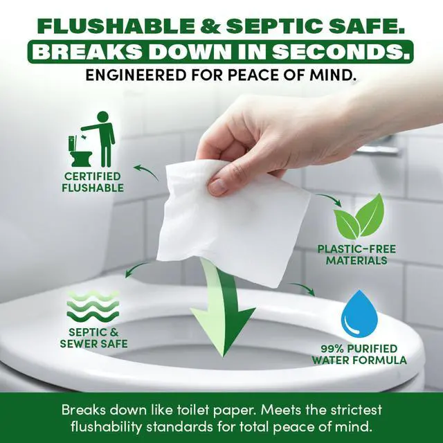 Alt view image 6 of 7 - Zero Trace Flushable Wipes Pack Portable Travel Wipes with Aloe Pocket Size for Adults, Kids & Baby Care 99.5% Water, Biodegradable, Safe for Sensitive Skin & Hypoallergenic 10 Packs × 6(60 Total)