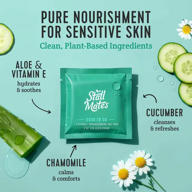 Alt view image 5 of 7 - Stall Mates - Flushable Wipes, Individually Wrapped, Travel Friendly, Unscented with Cucumber, Vitamin-E & Aloe, (30 on-the-go singles)