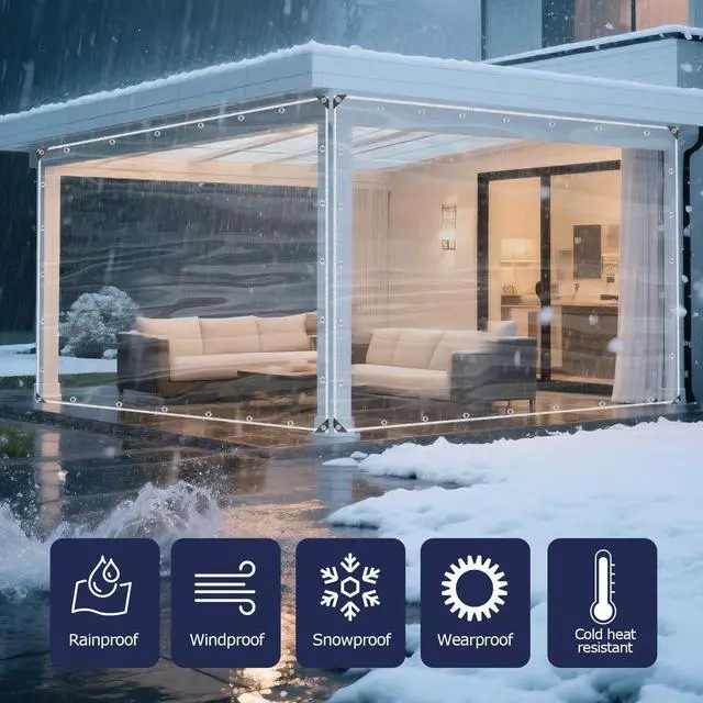 Alt view image 2 of 7 - SHADEPLUS Clear Tarp 3'x6' 15MIL - Heavy-Duty Transparent Waterproof, Wind & Tear-Resistant Clear PVC Tarp Includes Cable Ties & Fixing Rope. Ideal for Terraces, Pavilions, Porches & More