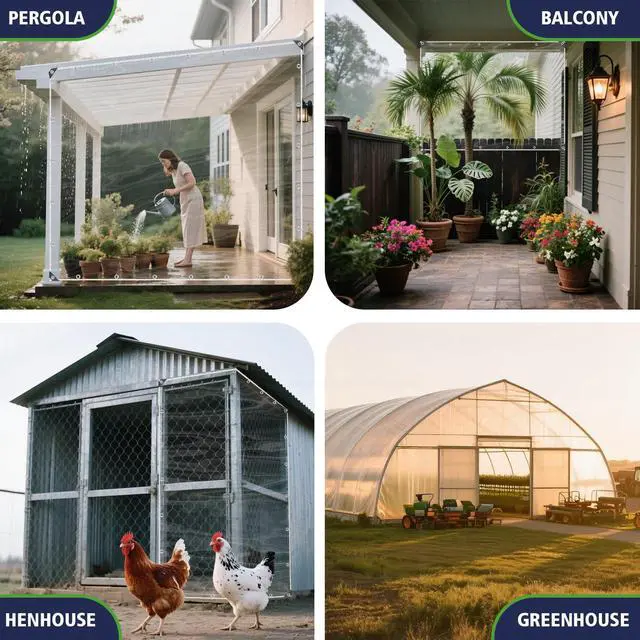 Alt view image 7 of 7 - SHADEPLUS Clear Tarp 3'x6' 15MIL - Heavy-Duty Transparent Waterproof, Wind & Tear-Resistant Clear PVC Tarp Includes Cable Ties & Fixing Rope. Ideal for Terraces, Pavilions, Porches & More