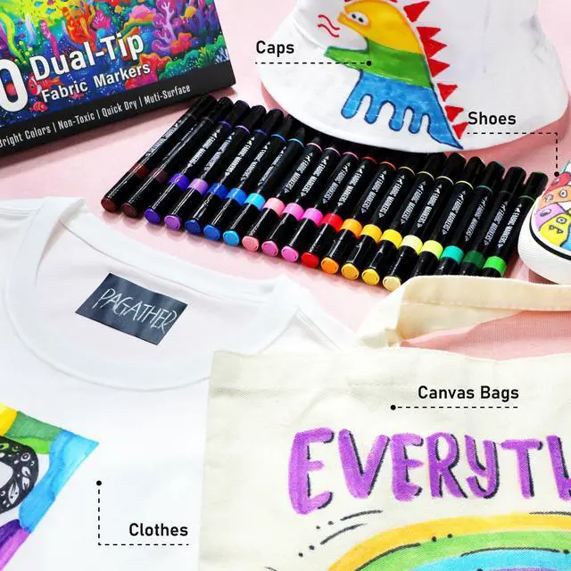 Alt view image 6 of 7 - Fabric Markers Permanent for Clothes, 20 Colors Dual Tip with Fine and Chisel Tips Paint Pens for Clothing Canvas Tote Bags T-Shirt and Shoes, Non Toxic Ink for Kids and Adults
