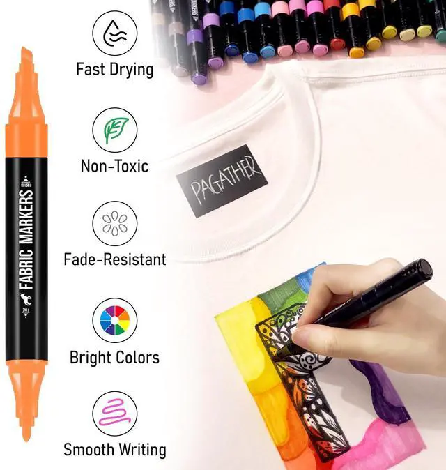 Alt view image 3 of 7 - Fabric Markers Permanent for Clothes, 20 Colors Dual Tip with Fine and Chisel Tips Paint Pens for Clothing Canvas Tote Bags T-Shirt and Shoes, Non Toxic Ink for Kids and Adults