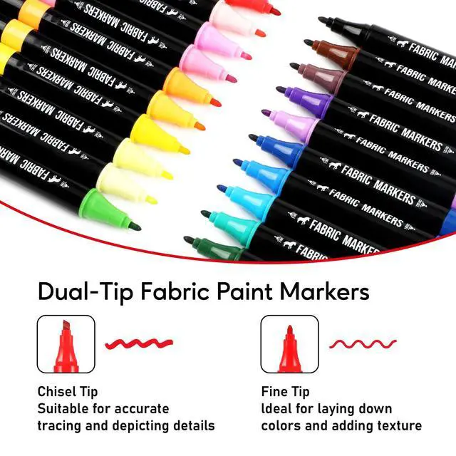 Alt view image 2 of 7 - Fabric Markers Permanent for Clothes, 20 Colors Dual Tip with Fine and Chisel Tips Paint Pens for Clothing Canvas Tote Bags T-Shirt and Shoes, Non Toxic Ink for Kids and Adults