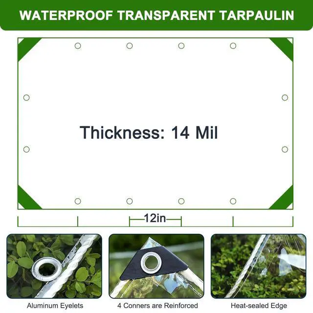 Alt view image 3 of 7 - Clear Tarp with Grommets, 3x6ft Transparent Tarps Heavy Duty Waterproof