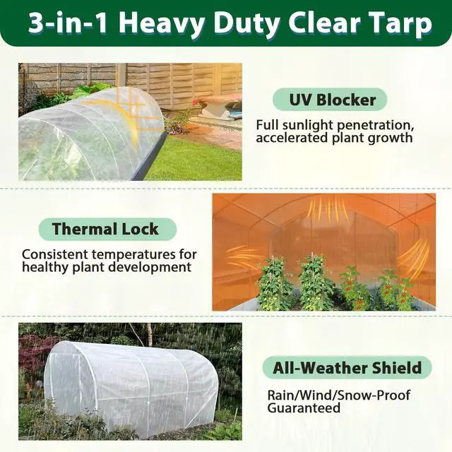 Alt view image 3 of 7 - ANGAR 16 Mil Clear Greenhouse Tarp, 6x8FT Heavy Duty Waterproof Clear Tarps with Grommets, UV Resistant Greenhouse Replacement Poly Cover, for Gardening, Farming, Chicken Coops, Canopy,Outdoor