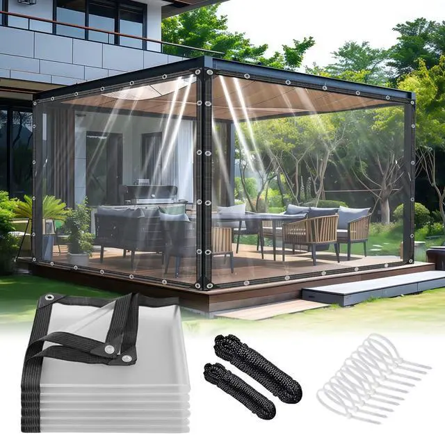 Main image of HZMGPCM Premium Clear Vinyl Tarp 4x6 ft Tearproof Heavy Duty Clear Tarp with Rustproof Grommets Windproof Design(14 Mil) Reinforced Edges for Patio Outdoor Porch Greenhouse Chicken Coop Garden
