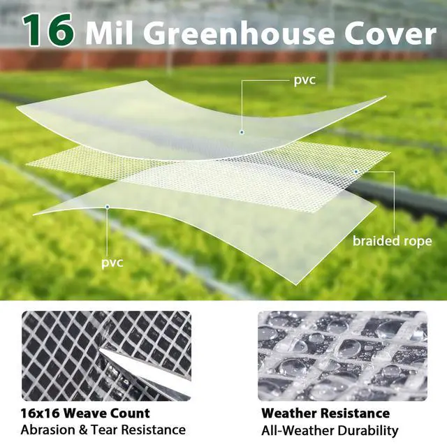 Alt view image 2 of 7 - ANGAR 16 Mil Clear Greenhouse Tarp, 6x8FT Heavy Duty Waterproof Clear Tarps with Grommets, UV Resistant Greenhouse Replacement Poly Cover, for Gardening, Farming, Chicken Coops, Canopy,Outdoor
