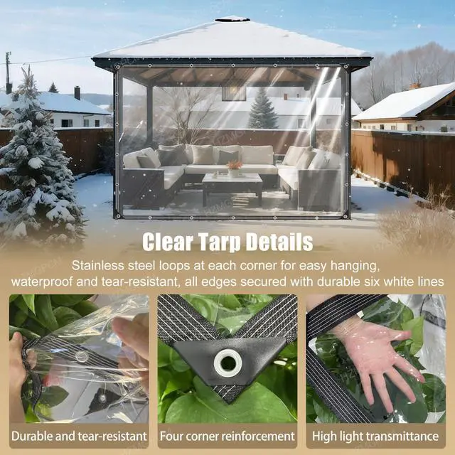 Alt view image 2 of 6 - HZMGPCM Premium Clear Vinyl Tarp 4x6 ft Tearproof Heavy Duty Clear Tarp with Rustproof Grommets Windproof Design(14 Mil) Reinforced Edges for Patio Outdoor Porch Greenhouse Chicken Coop Garden