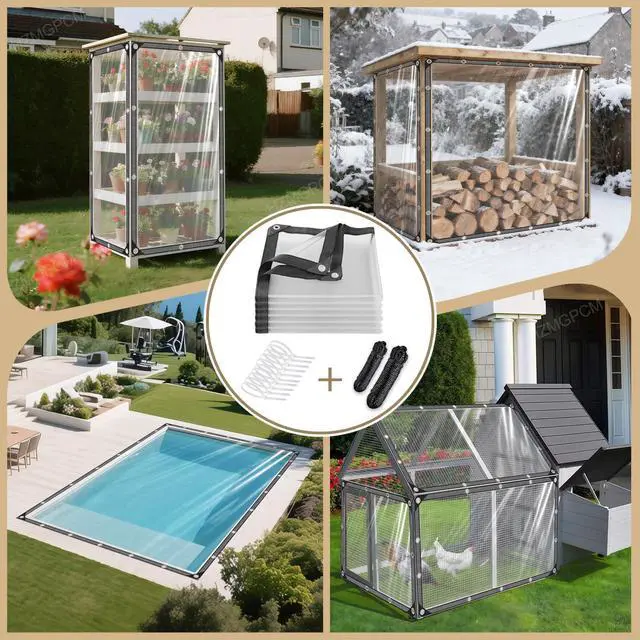 Alt view image 6 of 6 - HZMGPCM Premium Clear Vinyl Tarp 4x6 ft Tearproof Heavy Duty Clear Tarp with Rustproof Grommets Windproof Design(14 Mil) Reinforced Edges for Patio Outdoor Porch Greenhouse Chicken Coop Garden