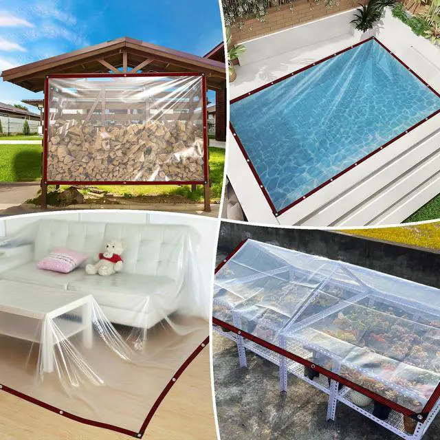 Alt view image 7 of 7 - Clear Tarps Heavy Duty Waterproof 6x8 Plastic Tarp with Grommets Clear Vinyl Tarps for Outdoor Patio Enclosure Chicken Coop Covers Waterproof Transparent Tarpaulin for Porch Greenhouse Plant