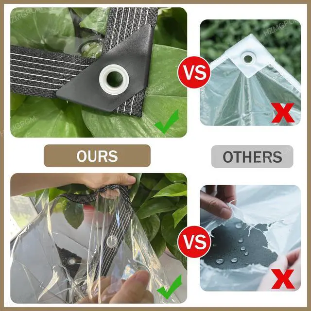 Alt view image 4 of 6 - HZMGPCM Premium Clear Vinyl Tarp 4x6 ft Tearproof Heavy Duty Clear Tarp with Rustproof Grommets Windproof Design(14 Mil) Reinforced Edges for Patio Outdoor Porch Greenhouse Chicken Coop Garden