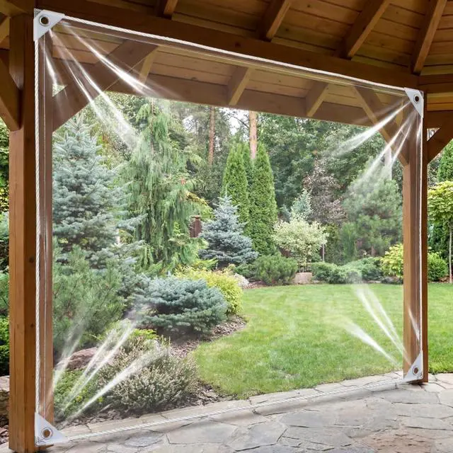 Alt view image 4 of 7 - Clear Tarp Heavy Duty Waterproof, 14 Mil Thick PVC Vinyl Tarp with Grommets, Transparent Tarpaulin for Patio, Greenhouse, Porch Enclosure, and Outdoor Cover(3' x 5')